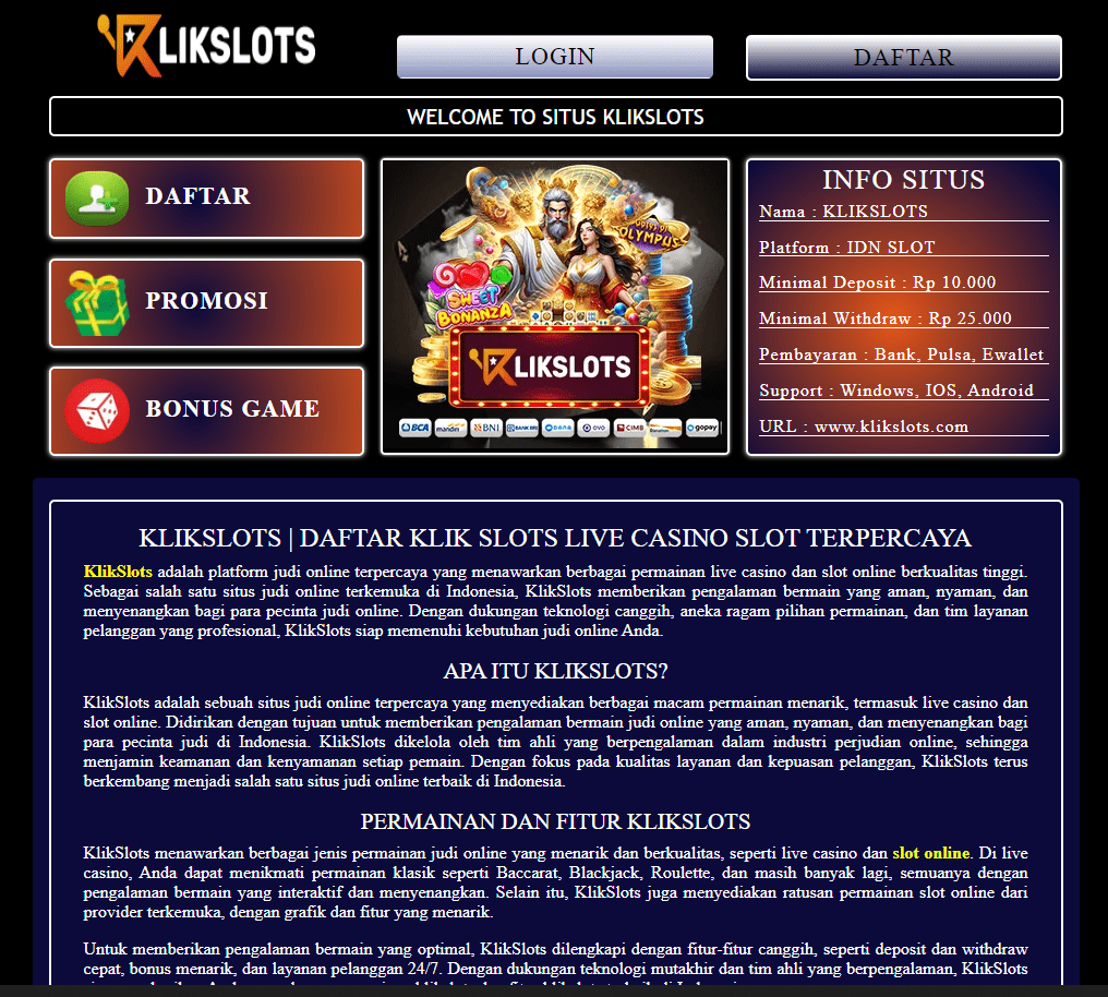 Klikslot Situs Agen Slot Online Anti Nawala No.1 Indonesia